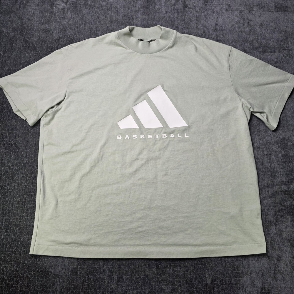 Adidas Basketball T Shirt Mens‎ XL Metallic Gray Green Athletic Thick Collar